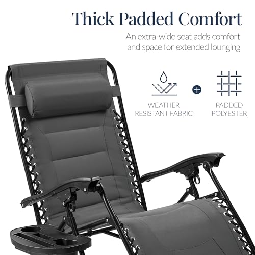 Best Choice Products Oversized Padded Zero Gravity Chair, Folding Outdoor Patio Recliner, XL Anti Gravity Lounger for Backyard w/Headrest, Cup Holder, Side Tray, Polyester Mesh - Gray - color: Grey