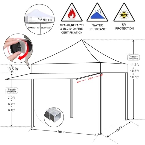Eurmax USA 10x10 Pop Up Canopy Tent, Commercial Grade Event Tent with Patented No-Tip Rolling Bag, 24sqft Extension Awning, UV-Shield Fade & Water Resistant Top (White) - color: White, size: 10x10 Awning