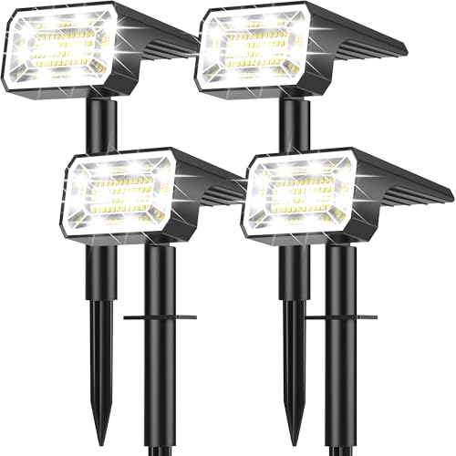 Solar Spot Lights Outdoor Waterproof IP65, [4 Pack/100 LED/4 Modes] 2-in-1 Solar Landscape Spotlights, Auto On/Off High Lumens Spot Lights for Outside Yard Garden Pathway(Cool White) - color: Cool White, size: 4 Pack