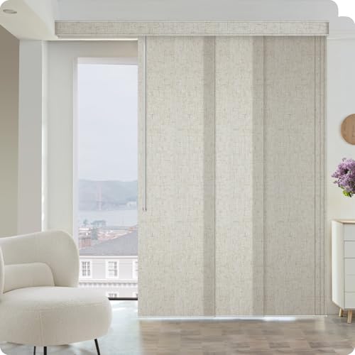 Graywind Manual Sliding Panels Light Filtering Privacy Panel Track Blinds Wand Control Window Blinds for Patio Sliding Glass Door Large Windows Width Up to 153", Custom Size (Linen Beige) - color: Dimout Linen Beige