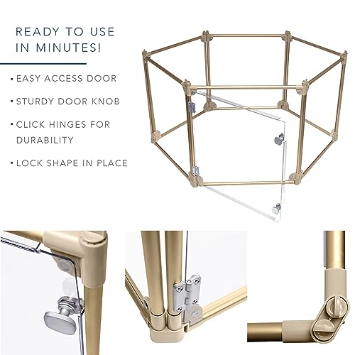 Front Row Foldable Dog Playpen – Durable and Portable Puppy Playpen for Exercise, Rest & Play – Clear Fence Panels with Aluminum Rods and Crate for Dogs and Other Small Pets (Gold, 6-Panel) - color: Gold