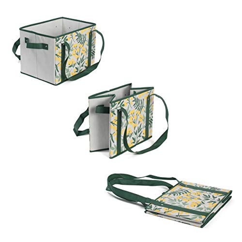 Reusable Grocery Bags Set Shopping Box with Reinforced Bottom Heavy Duty Premium Collapsible Foldable with Long Handles Storage Boxes Eco Friendly Bins Cubes Spring (Set of 3) - color: Springflowers