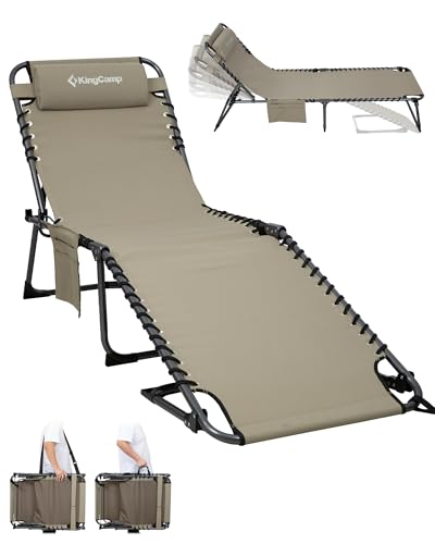 KingCamp Lounge Chair Outdoor,400LBS Tanning Chairs for Outside,Adjustable 5-Position Patio Lounge Chair Sunbathing Chase Lounge Chair Outdoor for Outside Beach Patio Sun Bathing Pool Backyard - color: A*trifold Origins——beige, style: 400lbs&Pinch-Proof S