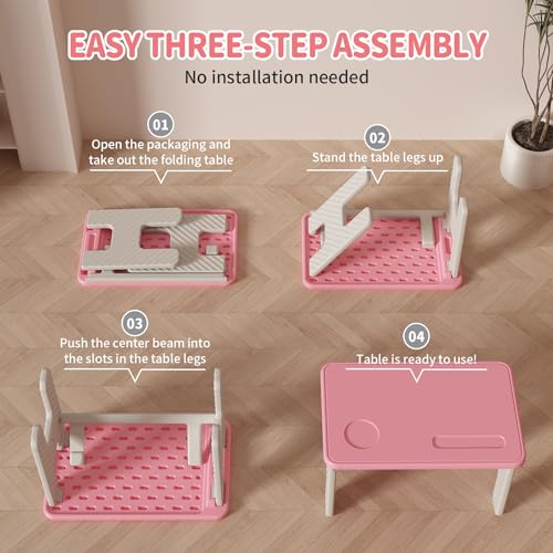 UNICOO Kids Folding Table, Toddler Activity Table for Study, Snack, Art Craft and Play, Portable Plastic Children's Table for Small Spaces, Home and Playroom - color: Pink