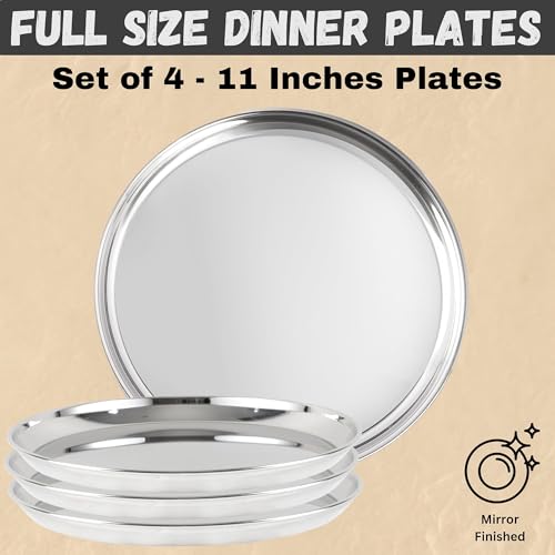 Stainless Steel Dinnerware Set of 32 Pcs (Dinner Plates, Cups, Dishes, Bowls) Metal Dinnerware Sets, Dishwasher Safe, Reusable Dinner Set for Home Kitchen Camping - Service for 4