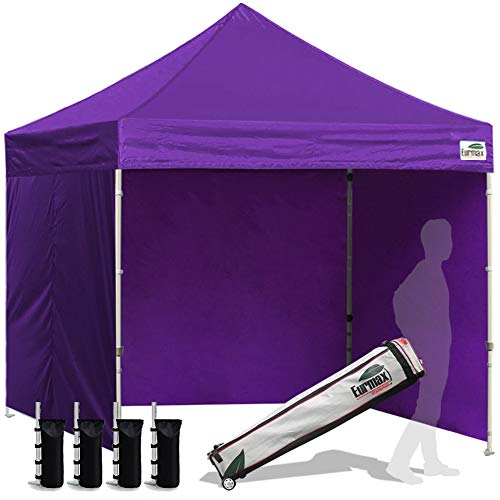 Eurmax USA 8x8 Pop Up Canopy Tent,Commercial Tent with Patented No-Tip Rolling Bag,4 Zippered Removable Walls,UV & Water Resistant Canopy Top,Heavy Duty Outdoor Gazebo,Instant Shelter(Purple) - color: purple, size: 8x8