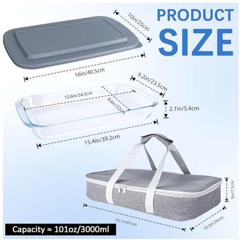9x13 Glass Baking Dish With Lid - 3qt Glass Casserole With Carrier Insulated Bag For Hot Or Cold Food - Large Casserole Dish For Oven Potluck Party Picnic Cookouts