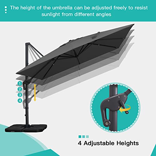 Sunnyglade 10x13Ft Cantilever Patio Umbrella Rectangular Deluxe Offset Umbrella 360°Rotation & Integrated Tilting System Patio Hanging Umbrella for Market Garden Deck Pool Backyard Patio(Grey) - color: Grey, size: 10 x 13 ft