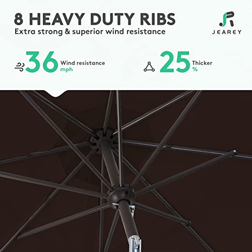 JEAREY 9FT Outdoor Patio Umbrella Outdoor Table Umbrella with Push Button Tilt and Crank, Market Umbrella 8 Sturdy Ribs UV Protection Waterproof for Garden, Deck, Backyard, Pool (Brown) - color: Brown