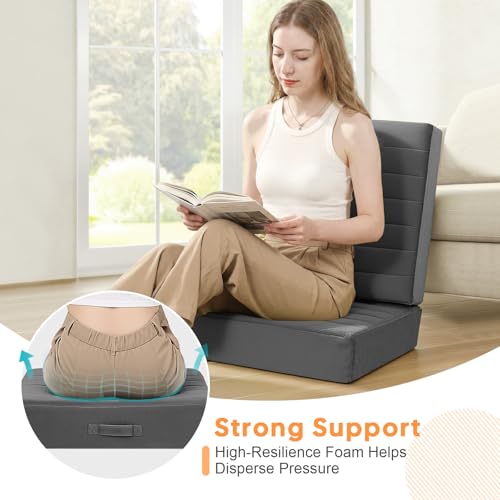 MeMoreCool Floor Pillow 22"x22" – Tufted Meditation Cushion with Foam Core, Grey Washable Cover & Handle | 5" Thick Firm Foam | for Adults, Kids, Yoga, Tatami, Pet Seating - color: Dark Grey, size: 22 Inch