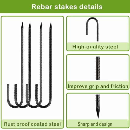 Ground-Stakes-Heavy-Duty-12 inch, J-Hook Rebar Stakes Black Coated Anti-Rust 6pcs Garden Stakes Metal Ground Anchors for Garden Dog Fence Chicken Coop Christmas Decorations Deer Fence - color: Black-J-HOOK, size: 6pcs