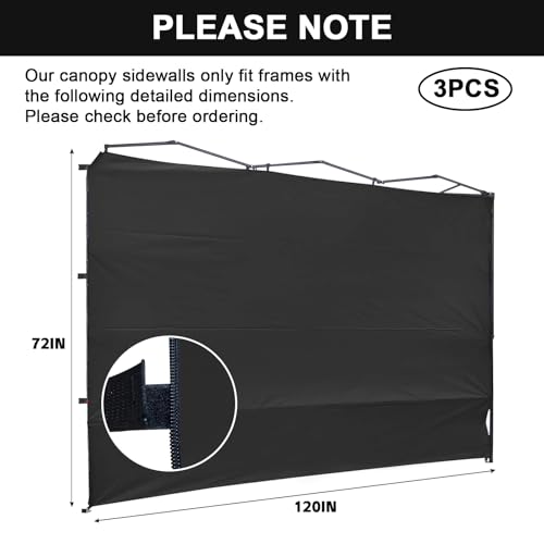 KAMPKEEPER Instant 10X10 Canopy Sidewalls with Zipper for Pop Up Canopy Frame, 3Pack Sunwalls fit 10' Outdoor Canopies with Straight Leg (Black) - color: Black