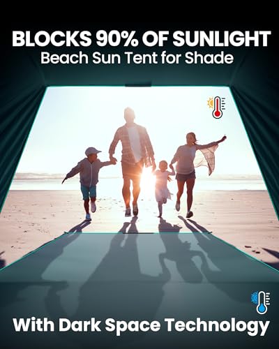 OutdoorMaster Beach Tent with Blackout Shelter Technology, Portable Sun Shade Shelter 4 Person, Pop Up Beach Tents with UPF 50+ UV Protection, 9.5mm Thick Pole, 3 Ventilating Mesh Windows -Green - color: Green