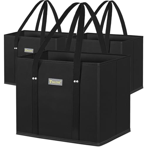 BALEINE 3Pk Reusable Grocery Bags, Foldable Shopping Bags for Groceries with Reinforced Bottom & Handles (Black) - color: Black, size: 3 Pack