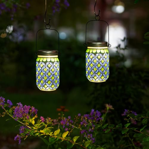 Stargarden Mosaic Solar Lantern , Outdoor Hanging Lantern Waterproof Table Lamp Mosaic Night Light for Tree, Garden, Patio, Yard, Outdoor(Blue Green) - color: Blue Circle