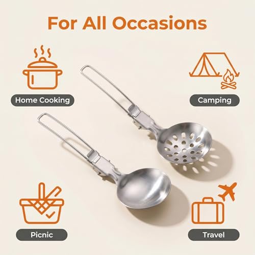 Outdoor Camping Stainless Steel Folding Spatula Sets, Lightweight Thickened Turner Tableware Spoon Cooking Utensils - color: style2