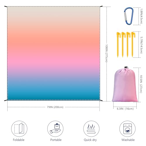 AISPARKY Beach Blanket Waterproof Sandproof Extra Large, Oversized Beach Mat, Quick Drying&Compact&Lightweight, Picnic Blankets Vacation Essentials for Outdoor Beach Camping (79" X 108" (6 Person)) - color: Gradient - Sunset, size: 9' x 6'7"