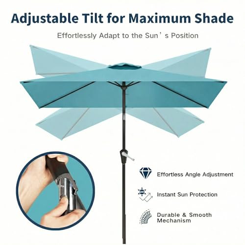 6.5' x 10' Rectangular Patio Umbrella Large Outdoor Market Umbrella w/UV Protection, Push Button Tilt and Crank Lift, Rectangle Table Umbrella for Garden, Deck, Pool, Patio, Sky Blue - color: Sky Blue