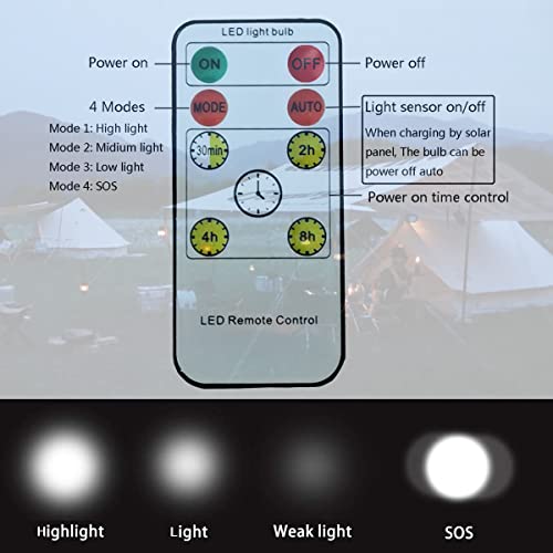 Solar Powered Lamp Remote Control Portable Led Bulb Lights Solar Energy Panel Led Lighting for Camp Tent Night Fishing Emergency Lights Flash 350LM(Pack of 1+Remote Control) - color: Pack of 1+Remote Control