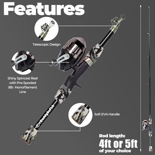 DaddyGoFish Kids Fishing Pole - Rod Reel Combo Tackle Box Starter Set - First Year Small Gear Kit for Boys Girls Toddler Youth Age Beginner Little Children - color: Black (Essential Set), size: 4ft
