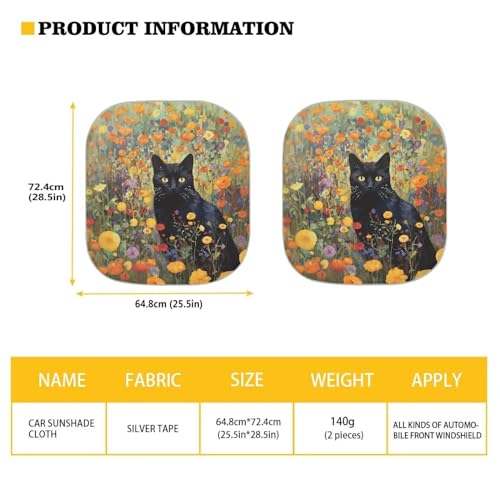 Floral Black Cat Car Sun Shade for Windshield Outdoor Travel Universal 2pcs Pack Car Sunshade Visor Front Window Sunshades Summer Auto Protective Accessiors - color: Floral Black Cat