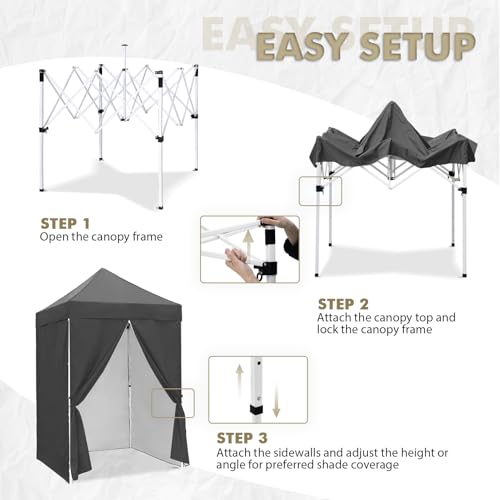 EAGLE PEAK 5x5 Instant Canopy with 4-Side Wall Panels, Small Pop up Portable Canopy Tent with Carry Bag, Light Weight Sun Shelter for Sports, Camping and Beach, Gray - color: Gray