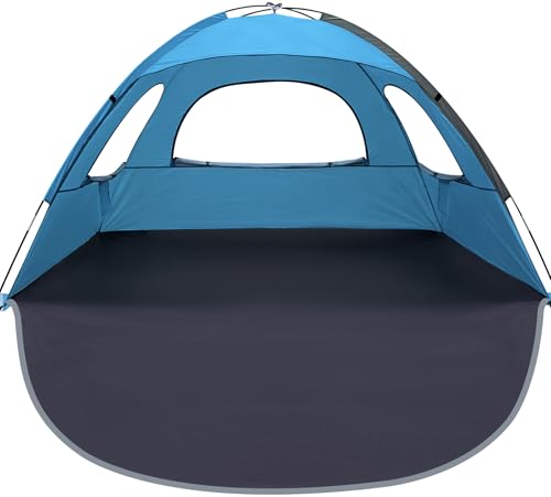 WhiteFang Beach Tent Anti-UV Portable Sun Shade Shelter for 3/4/6/8 Person, Extendable Floor with 3 Ventilating Mesh Windows Plus Carrying Bag, Stakes and Guy Lines - color: Blue, size: 6 Person