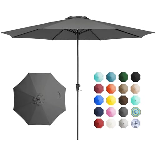 JEAREY 11' Patio Umbrellas Outdoor Table Market Umbrella w/Crank, 8 Sturdy Ribs, UV Protection Windproof for Garden, Deck, Backyard, Pool(Gray) - color: Gray, size: 11ft