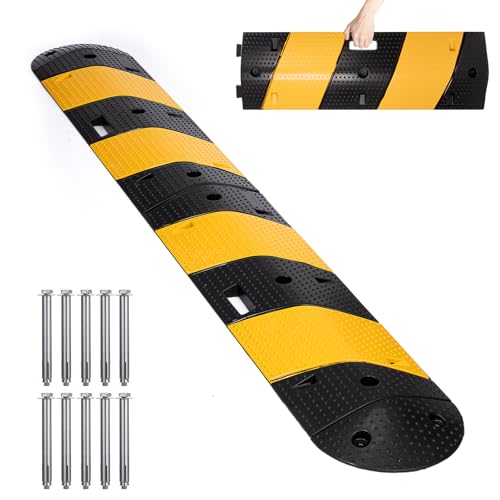 Rubber Speed Bump 6 Feet Rubber Driveway Modular Heavy Duty Speed 72.4 x 12 x 2.4 Inch Cable Protector Ramp for Garage Gravel Roads Asphalt Concrete, 6Ft-Speed Bump (1 pack ZD 6ft speed bump) - color: 1 pack ZD 6ft speed bump