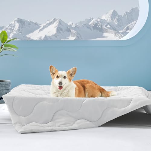 MIXJOY Cooling Blanket for Large Dogs Breathable, Dual-Sided Q-MAX>0.5, Lightweight Pet Cooling Throw Blanket Summer for Sofa & Elevated Dog Bed, Washable Soft Cat Cold Mat Durable, Pearl Grey, 40x50 - color: Pearl Grey, size: L(40x50'')