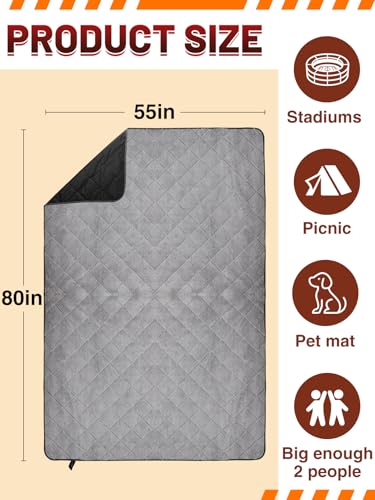 Aulock 55''W x 80''L Warm Outdoor Stadium Blanket Waterproof - Portable & Windproof Black Blanket with Sherpa Fleece Lining for Camping Winter Cold Weather