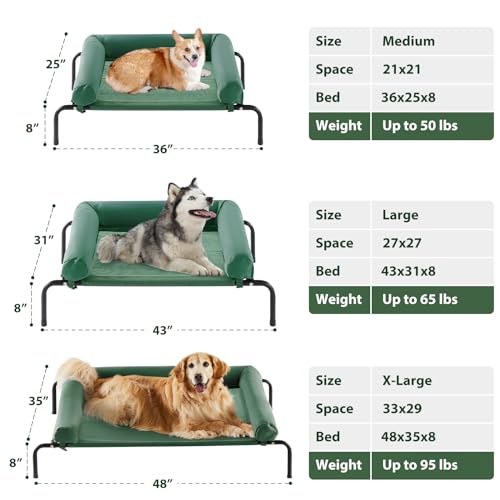 Cooling Elevated Dog Bed for Large Dogs – Waterproof Raised Dog Cot with Slope Headrest, Breathable Teslin Mesh, Durable & Portable Pet Bed for Indoor and Outdoor Use, Green - color: light green, size: 36.0"L x 26.0"W x 8.0"Th