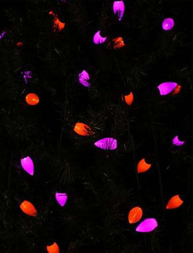 C9 Halloween String Lights Outdoor, 26.4Ft C9 Halloween Decorations with 50 LED Orange and Purple Lights, Extendable Hanging Plug in Christmas Night Lights for Party, Patio, Outside Yard, House Decor - color: Solid Orange Purple