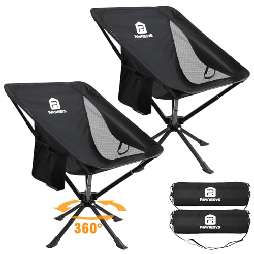 Raynesys Portable Camping Chair 2 Pack, 8 Seconds Quick Setup Folding Camping Chair, Flexible 360° Rotation, 3.8Lb Lightweight Travel Chairs for Easy Carry to Hiking, Sporting, Travel, Beach - color: Black, size: 2 Pack