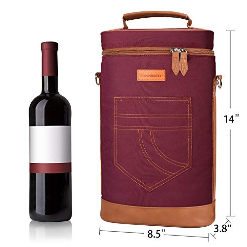 Tirrinia 2 Bottle Wine Gift Tote Carrier - Leakproof & Insulated Padded Versatile Wine Cooler Bag for Travel, BYOB Restaurant, Wine Tasting, Party, Dinner, Gift for Wine Lovers, Red - color: Red, size: 2 Bottle-without front pocket