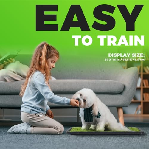 Hompet Dog Grass Pad with Tray Large, 24"x16", 2 Reusable Artificial Turf for Dogs Potty, Waterproof Non-Slip Washable Pee Pads, Quickly Absorbency Portable Dog Litter Box for Indoor/Outdoor Use - size: 24 x 16"