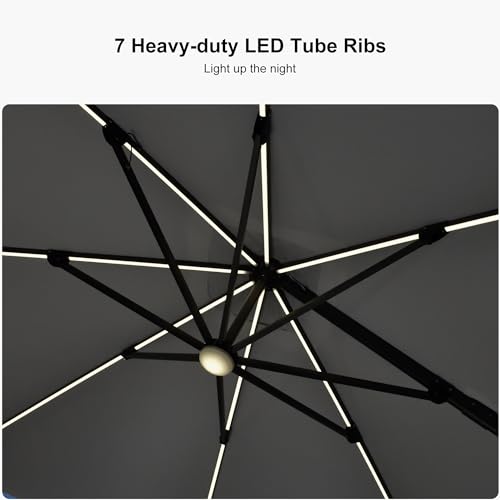 PURPLE LEAF 10 Feet Patio Umbrella Outdoor Cantilever Solar Powered LED Square Umbrella Aluminum Offset Umbrella with 360-degree Rotation for Garden Deck Pool Patio Light Grey - color: Light Grey, size: 10' X 10', style: Standard（LED）
