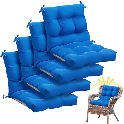 Marsui Outdoor Indoor High Back Chair Cushions Patio Furniture Tufted Pillow with Ties Water-Resistant Replacement Outdoor Rocking Chair Cushions, 42 x 21 Inches(Blue) - color: Blue, size: Solid Color