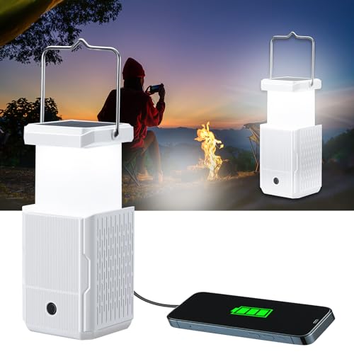 2 Pack Camping Lantern Rechargeable, Hand Crank & Solar Camping Lights with USB Output, Tent Lights for Camping, Portable Camp Lamp, Camping Hurricane Home Power Failure Essentials (White, 2 Pack)