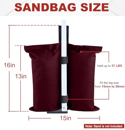 ABCCANOPY Canopy Weights 120 LBS Tent Sand Bags,4-Pack Burgundy (Without Sand) - color: Burgundy, size: 120 LBS