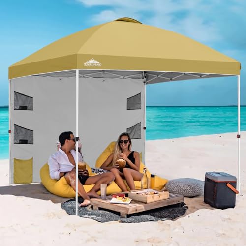 EAGLE PEAK Commercial Canopy 10x10 with Sidewall Storage, Easy OnePerson Setup Pop Up Canopy Tent with Roller Bag, Stakes, Ropes, and Weight Bags, Beige - color: Beige