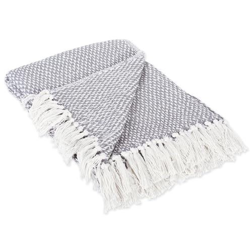 DII 100% Cotton Basket Weave Throw for Indoor/Outdoor Use Camping Bbq's Beaches Everyday Blanket, 50 x 60, Woven Stripe - color: Gray, size: 50x60"