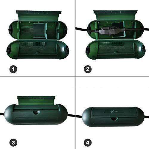 4 Pack Extension Cord Protective Cover Set (Green) | Indoor Outdoor Water-Resistant Holder for Holiday String Lights, Plugs and Wires | Capsule Shaped Protector with Large Compartment - color: Green, size: Large (Standard)