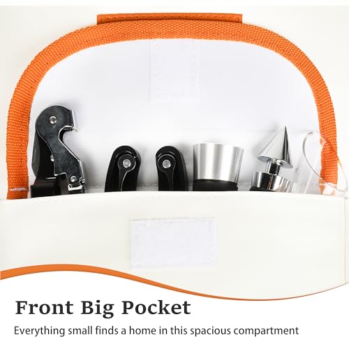 Tirrinia 2 Bottle Wine Gift Tote Carrier - Leakproof & Insulated with large pockets Wine Cooler Bag for Travel, Wine Tasting, Party, Dinner, Great Gift for Wine Lover,White Orange - color: White Orange, size: 2 Bottle-with front pocket