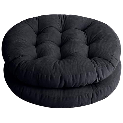 Tiita Outdoor Cushions Square Floor Pillow Thicken Tufted Seat Pad Large Floor Cushion for Yoga Meditation Living Room - color: Round|black, size: 2 Count (Pack of 1)