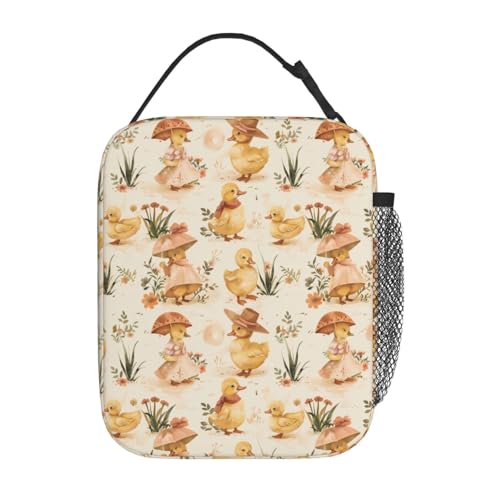 Reusable Vintage Dressed-Up Duck Lunch Box for Kids Girls Boys Women Adult, Insulated Animal Lunch Bag,Polyester Cooler Cute Handbags Case for School Picnic Work Travel Beach or Hiking - color: Duck 06