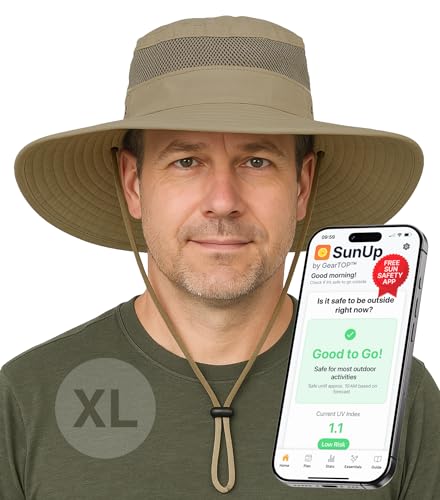 GearTOP Safari Hat for Men Sun Hats for Women UV Protection UPF 50+ Fishing, Gardening, Hiking Hat (22-23 1/2") - color: Khaki XL