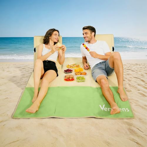 2-Person Portable Beach Lounge Chair with Carry Bag - Lightweight Outdoor Picnic Mat with Back Support for Beach Picnic Concerts Camping & Park (Khaki and Green) - color: Khaki and Green
