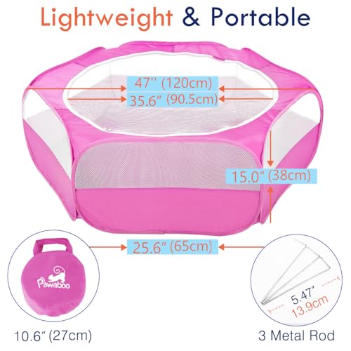 Pawaboo Small Animals Playpen, Waterproof Small Pet Cage Tent with Zippered Cover, Portable Outdoor Yard Fence with 3 Metal Rod for Chick/Kitten/Puppy/Guinea Pig/Rabbits/Hamster/Chinchillas,Magenta - color: B-Magenta