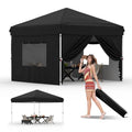 10x10 Pop Up Canopy Tent Outdoor Canopy with 4 Removable Sidewalls One-Person Set Up Heavy Duty Commercial Instant Tent Shelter-Black - color: Black, size: 10x10FT/4-Sidewall